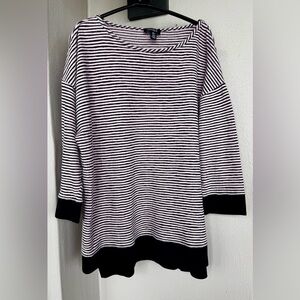 Jones New York 3/4 Sleeve Lightweight Knit Top Pullover Pink/Black Stripe Large